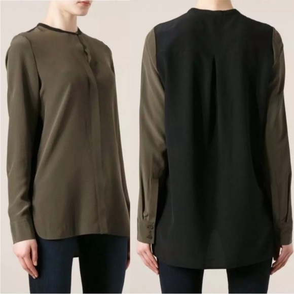 Vince Color Block, Olive & Black, Silk Tunic Top, Like NEW. Size 4 - Picture 8 of 14